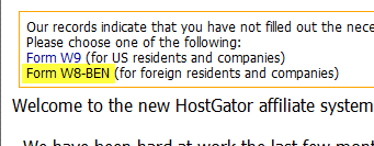 hostgator W8-BEN Tax Form